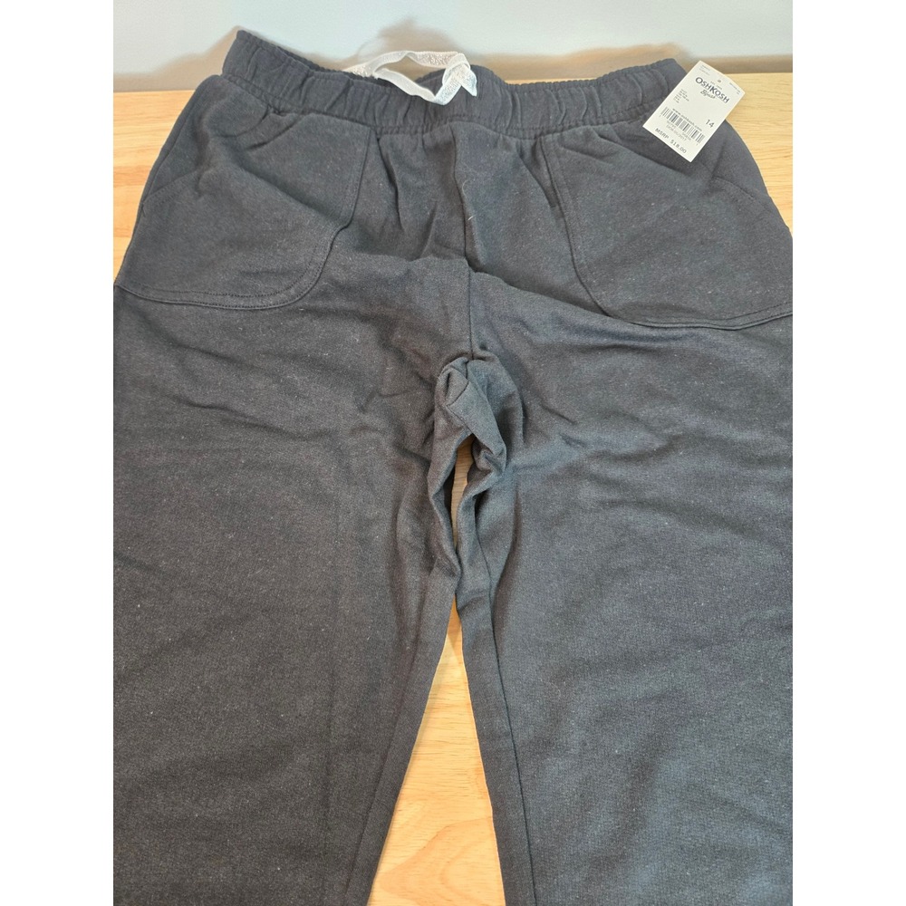 OshKosh Bgosh Girls Charcoal Gray Sport Jogger Pants Silver Glitter Bow Size 14
